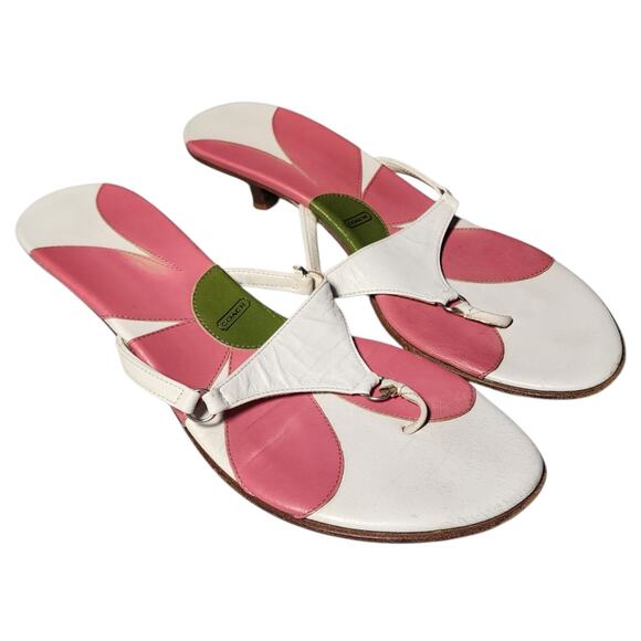 Coach Floral Thong Sandals Womens Size 8B Made In Italy Preppy Y2K Kitten Heel - Picture 1 of 6
